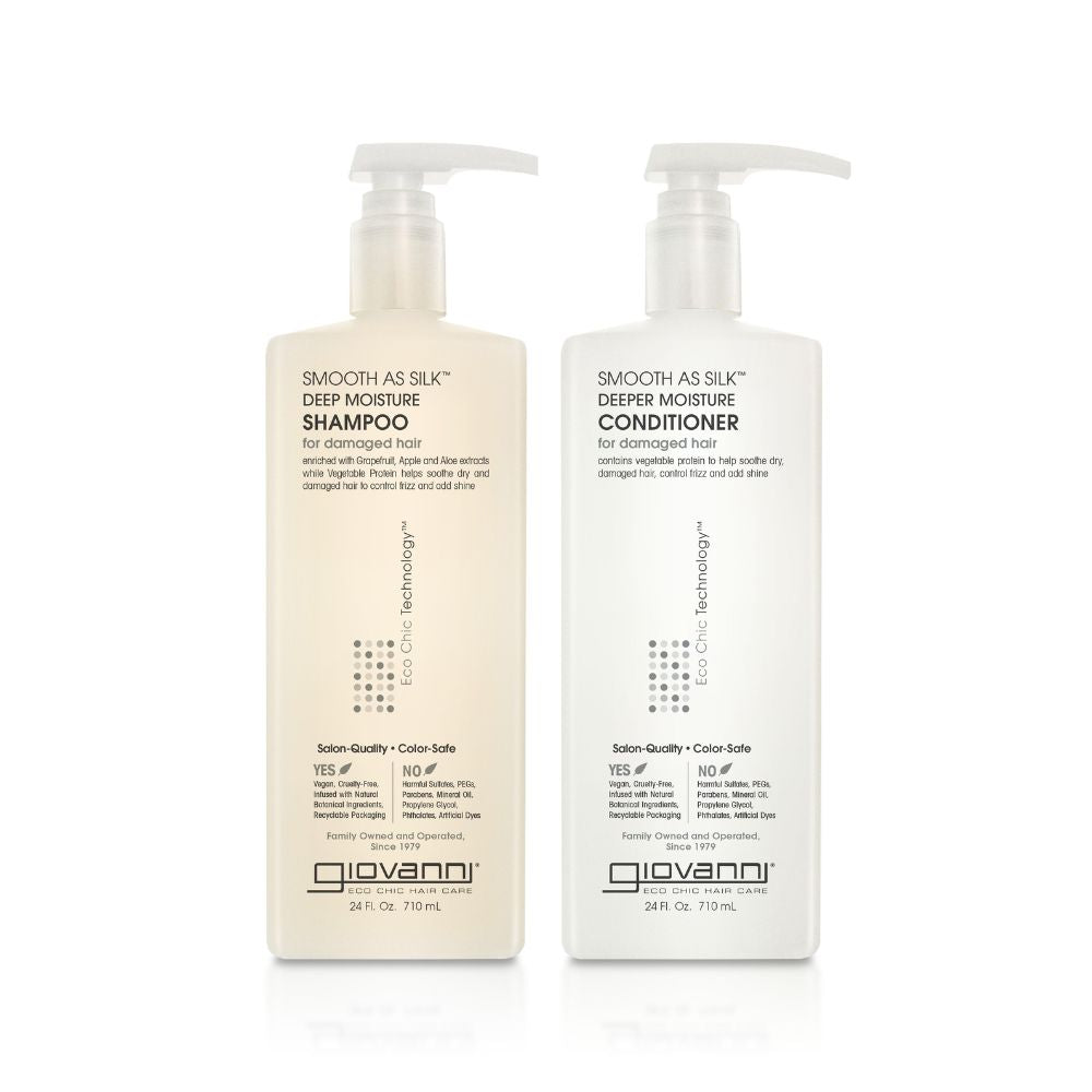 Giovanni Cosmetics – Smooth as Silk Haarpflegeset – Shampoo & Spülung für strapaziertes Haar