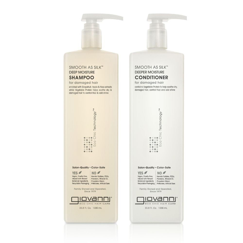 Giovanni Cosmetics – Smooth as Silk Haarpflegeset – Shampoo & Spülung für strapaziertes Haar
