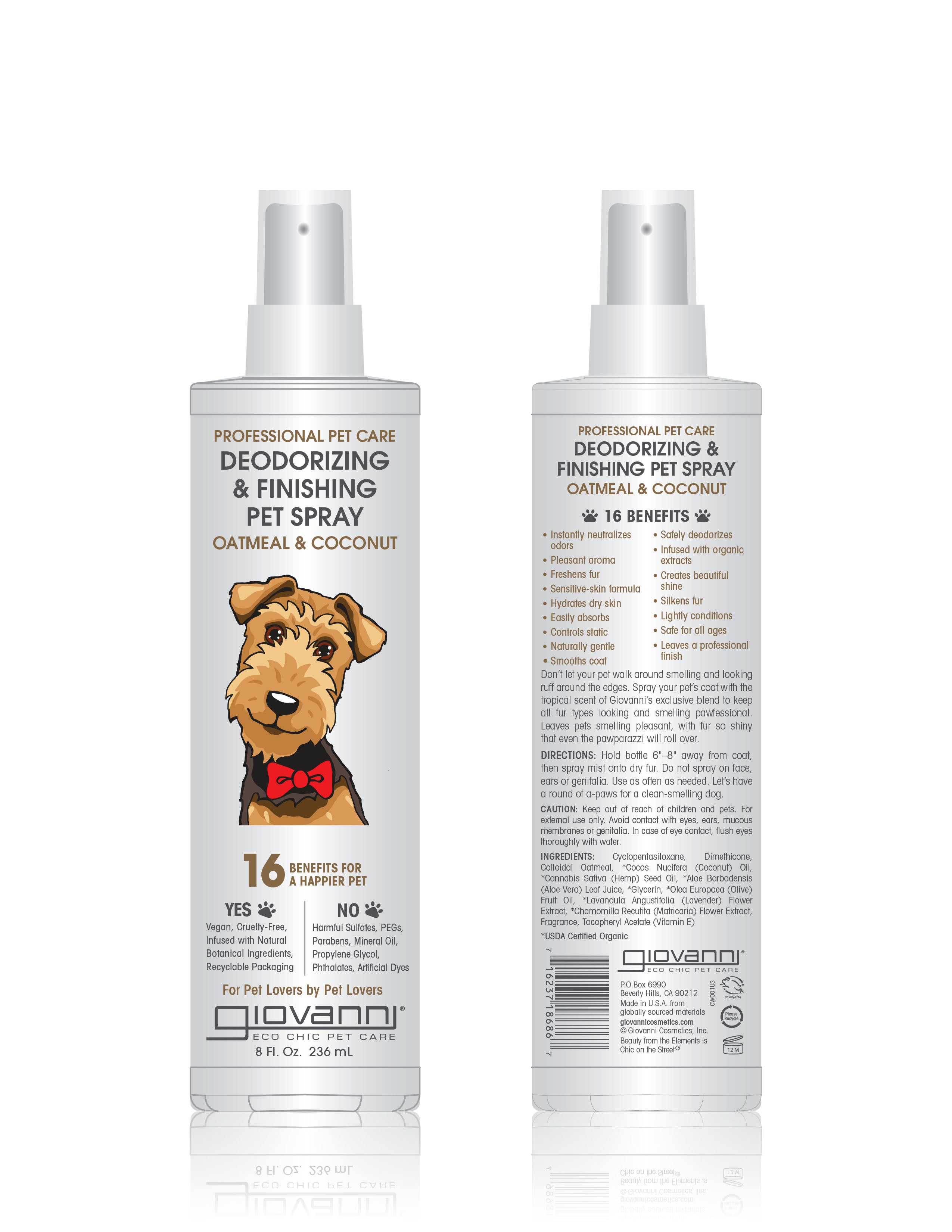 Giovanni Cosmetics - Professionelles Desodorierungs- und Finishing-Spray für Haustiere - Haferflocken und Kokosnuss - 295 ml