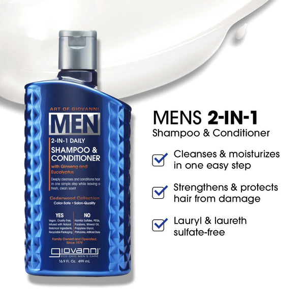 Giovanni Cosmetics – MEN 2-in-1 Daily Shampoo & Conditioner – mit Ginseng & Eukalyptus