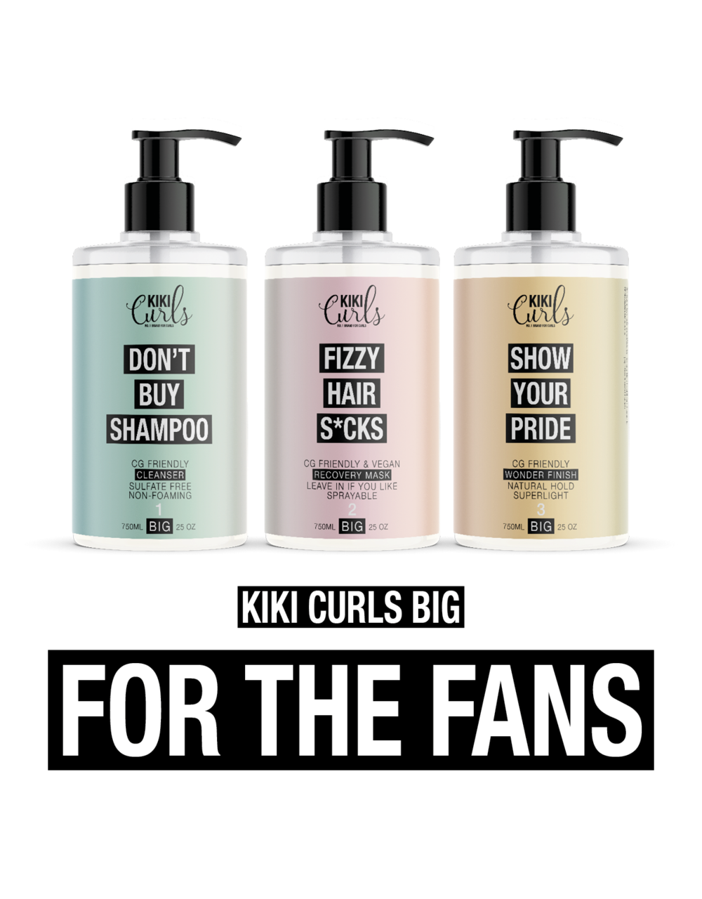 KIKI Curls Kombiset BIG (#1 Cleanser, #2 Mask, #3 Wonder Finish) – 3x 750ml