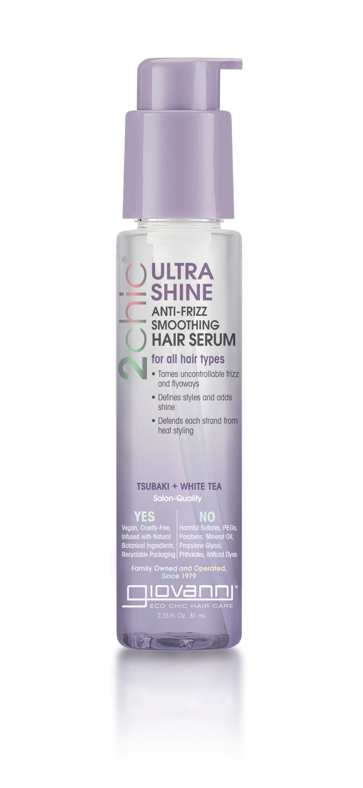 Giovanni Cosmetics 2chic – Ultra-Glanz-Anti-Frizz-Glättungs-Haarserum mit Tsubaki und weißem Tee, 81 ml
