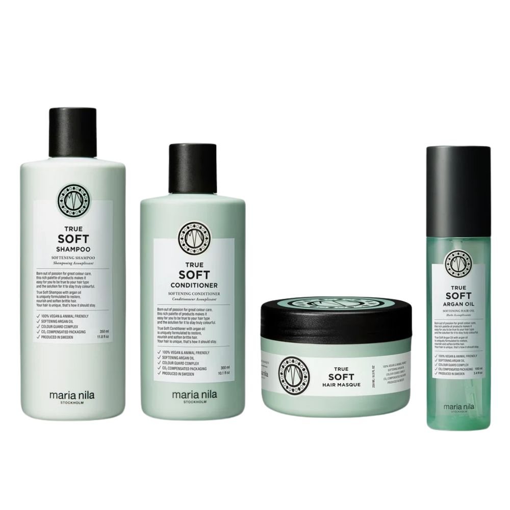 Maria Nila Stop Dry Hair Set (True Soft Set mit Shampoo + Conditioner + Maske + Arganöl)