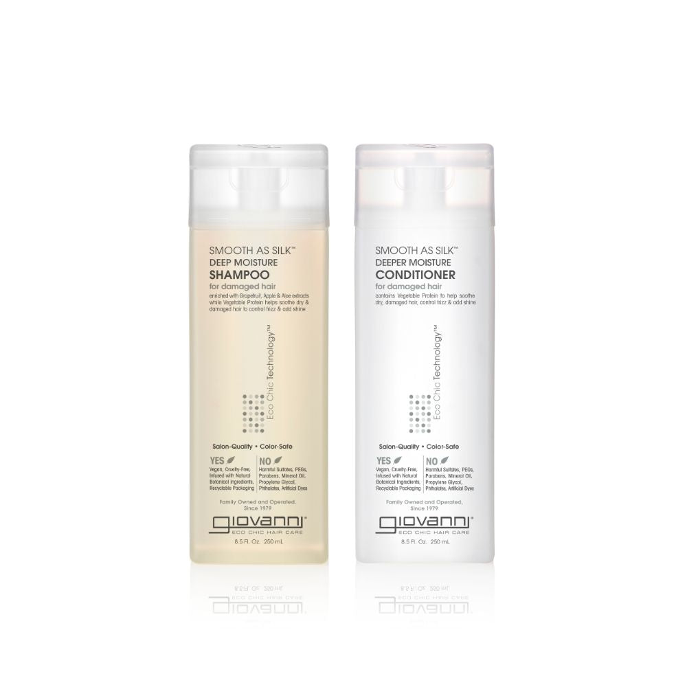 Giovanni Cosmetics – Smooth as Silk Haarpflegeset – Shampoo &amp; Spülung für strapaziertes Haar